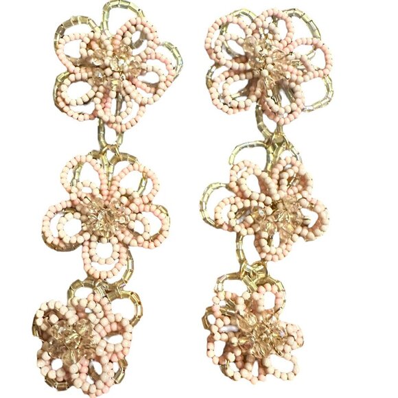 nOir Beaded Flower Drop Statement Earrings - NWT - Picture 4 of 7